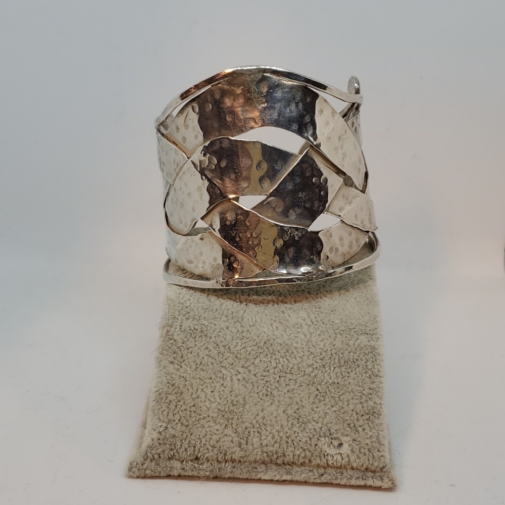 STERLING SILVER WOVEN CUFF BRACELET .925 SOLID